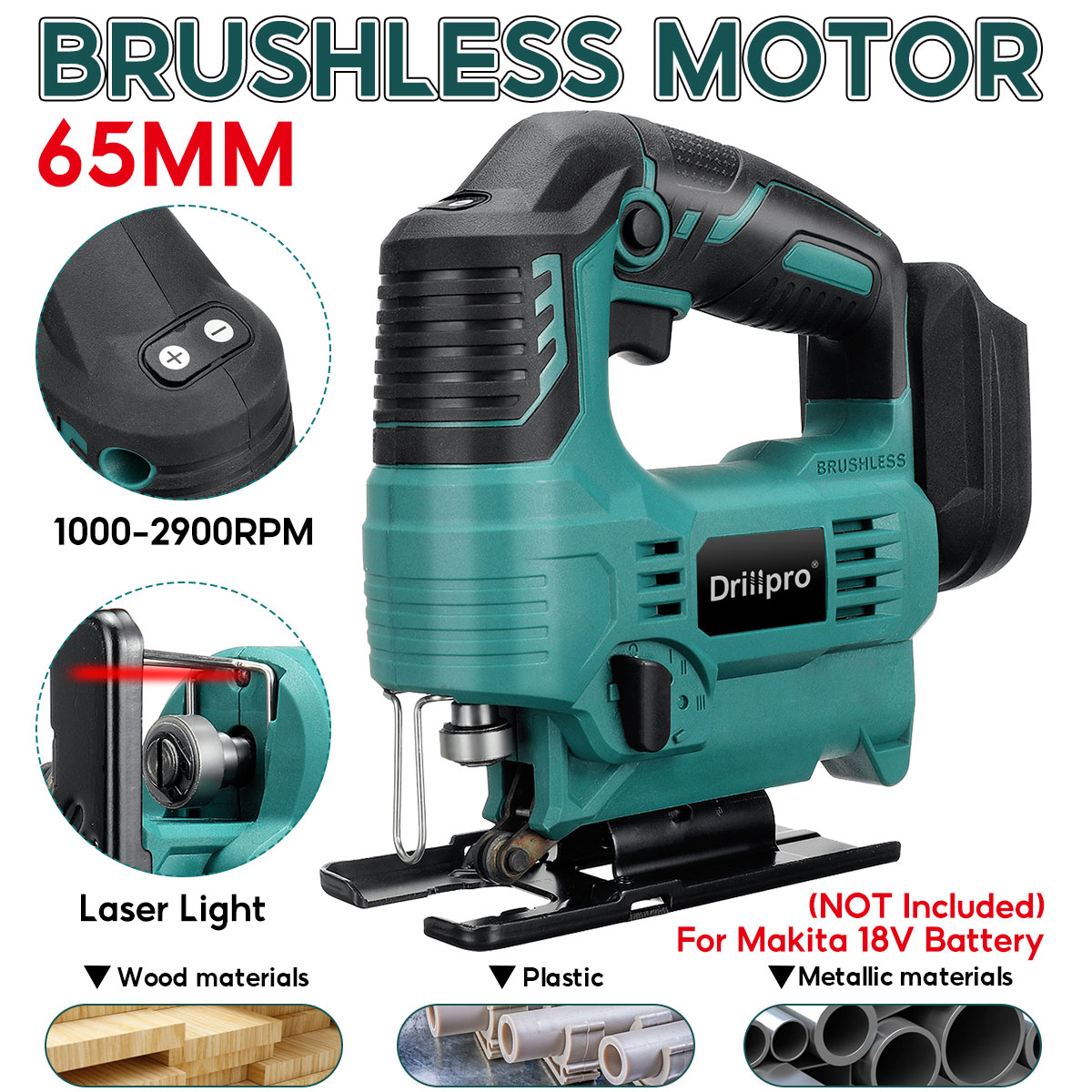 Drillpro 65mm 2900RPM 18V Brushless Jigsaw Electric..